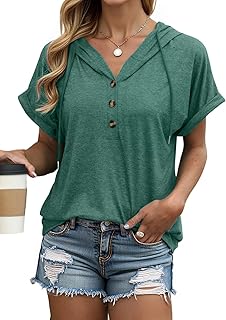 isermeo Womens Oversized Short Rolled Sleeve Summer Hoodie T Shirt 2024 Trendy Henley Button Tshirts S-XXL
