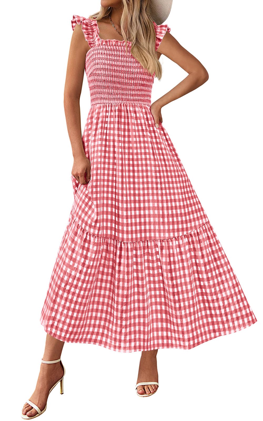 PRETTYGARDEN Abito estivo da donna casual con scollo quadrato con volant e cintu