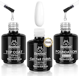 Beetles 3Pcs 15 ml White Gel Nail Polish with Gel Base and Top Coat Set | Soak-Off UV Lamp, Glossy Long-Lasting French Manicure Art Design Kit