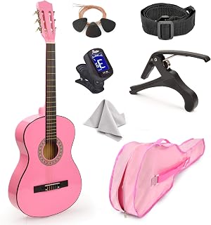 MasterPlay Kids Guitar, 30” Beginner Classical Wood Guitar For Learners, With starter kit, Bag, Strap, Tuner, Pick, Extra String, Cleaning cloth, Christmas, Birthday Gift for Girls Ages 5-12, Pink