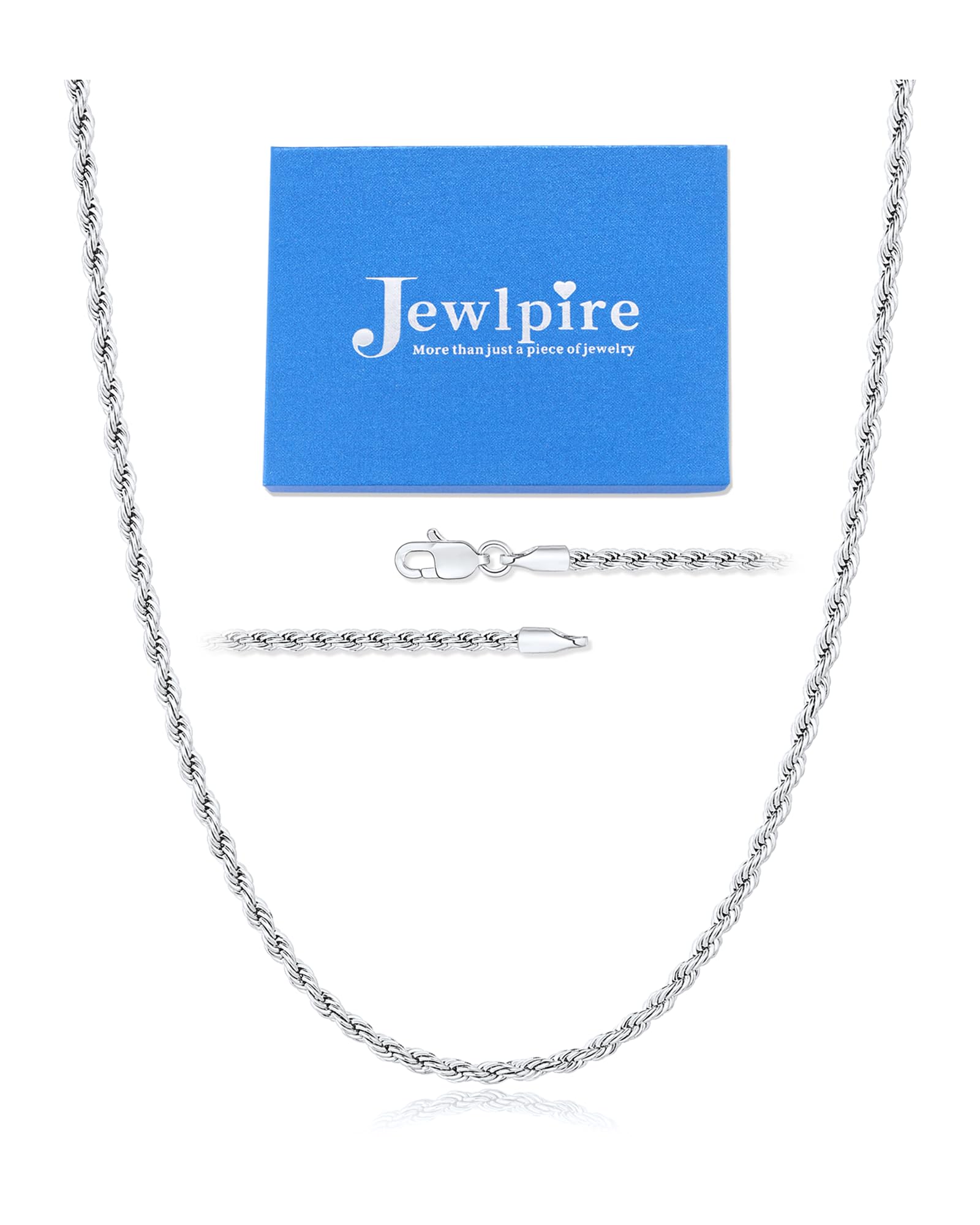 Jewlpire Silver Rope Chain/14k Gold Plated Chain Necklace for Men, 2.5mm 3mm 4mm