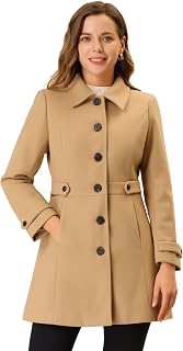 Allegra K Women's Winter Classic Coat with Pockets Single Breasted