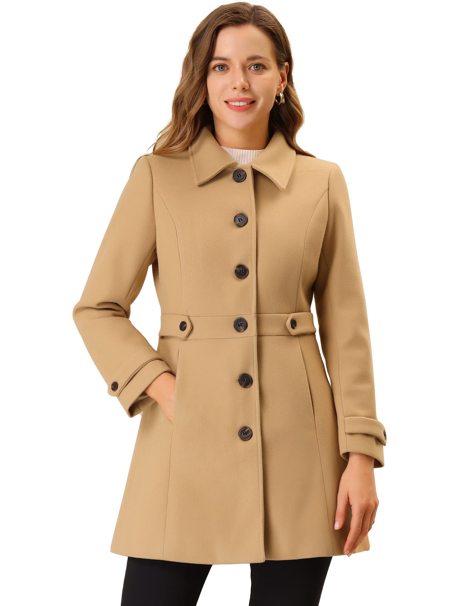 Allegra K Women's Winter Classic Coat with Pockets Single Breasted