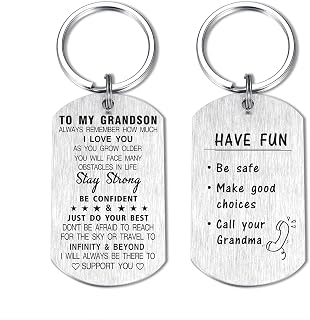 DEGASKEN Christmas Grandson Gifts from Grandma Grandpa, Graduation To My Grandson Keychain, Have Fun Be Safe Make Good Choice