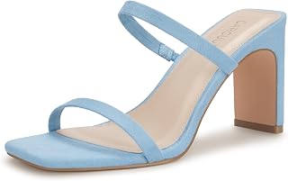 Carcuume Women's Block Heel Square Open Toe Two Strap Mule Sandals