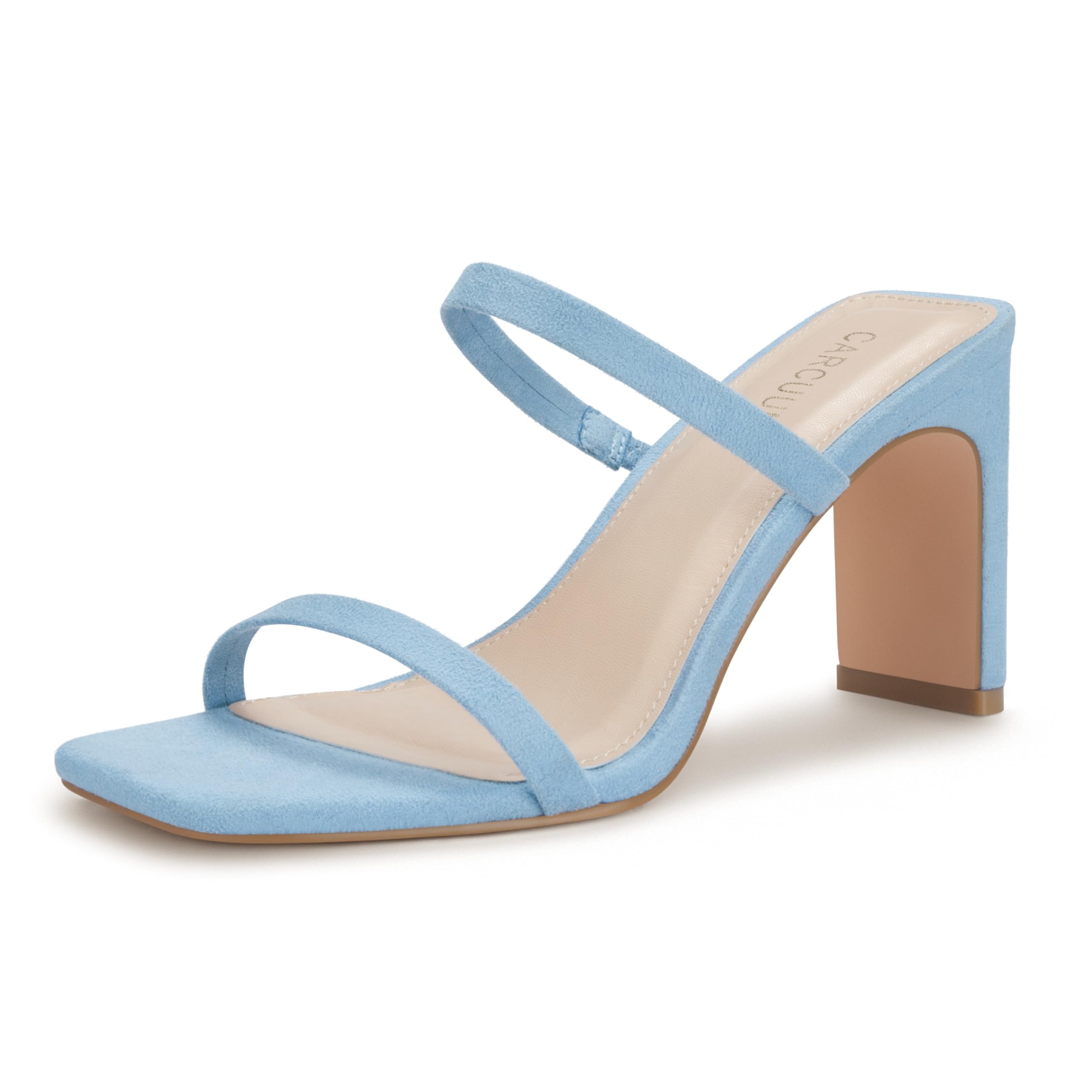 Carcuume Women's Block Heel Square Open Toe Two Strap Mule Sandals