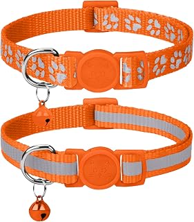 Taglory 2 Pack Reflective Breakaway Cat Collar with Bell, Orange | Adjustable 7.5-12.5 in, Lightweight Nylon, Safety Quick-Release Buckle, Boy Girl Kittens, Night Visibility