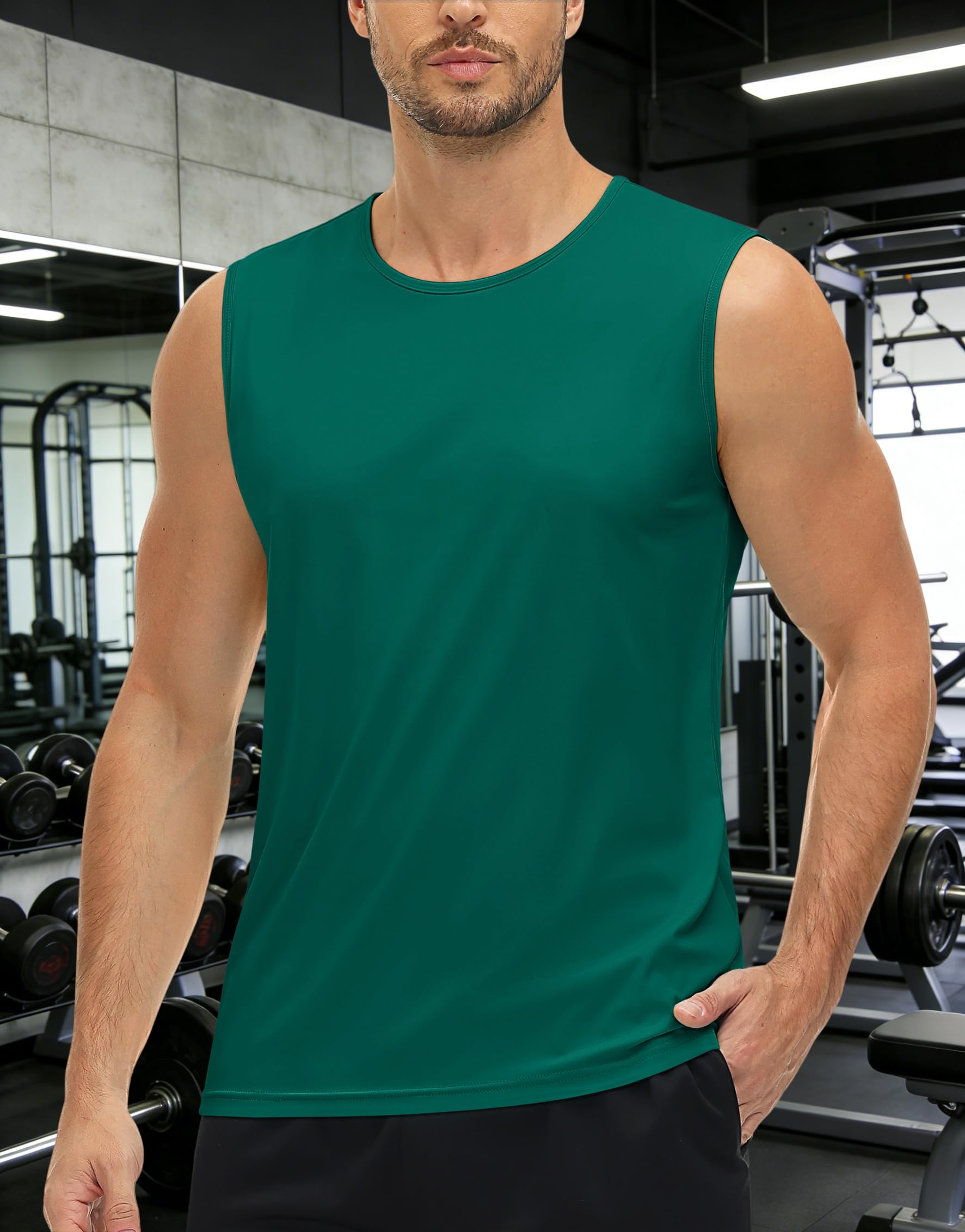 Mens Quick Dry Workout Shirts Sleeveless UPF 50+ Sun Protection Athletic Gym Mus