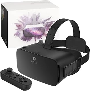 DESTEK V5 VR Headset with 50000+ VR Movies – Fits All Smartphone Sizes | Includes VR Controller & 50000+ VR Movies No Subscription,Touch Button Game, Anti-blue HD lenses, for iPhone/Android-Black.
