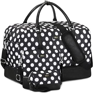 Weekender Bag for Women, Overnight Bag Travel Duffel Bag Set for Men Women with Shoe Compartment Carry On Bag Fit 21.5" Laptop for Travel/Business(Polka Dot)