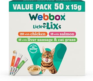 Webbox Lick-e-Lix Cat Treats Variety Value Pack - Kitten Friendly, Grain Free, No Artificial Preservatives or Colours (50 Pack)