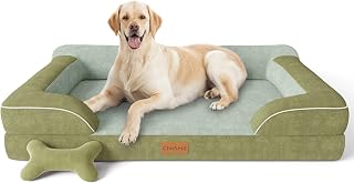 CWAWZ Jumbo Dog Beds for Extra Large Dogs, Orthopedic Dog Bed with Cooling Gel Memory Foam, Waterproof Pet Bed with Removable Washable Cover, 45" Pet Sofa Couch Dutch Velvet with Bone Toy, Dark Green