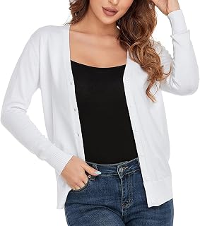 CUNYI Women's Cardigan V-Neck Knitted with Buttons Round Neck Classic Long Sleeve Jacket Coat Elegant