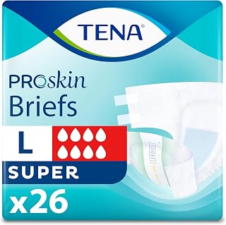 TENA Proskin Super Absorbency Incontinence Briefs, Unisex, Large, 26 Count | Easy to adjust with tabs for a better fit, these briefs offer comfort & reliable absorbency to support everyday care routines