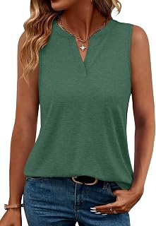 TICTICMIMI Women's Casual Sleeveless Shirts V Neck Tank Tops Summer Blouse