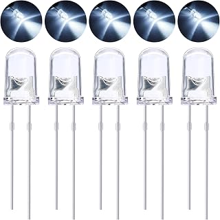 EBOOT 100 Pcs Clear LED Light Emitting Diodes Bulb LED Lamp, 5 mm (White) | Light Emitting Bulb for Projects, Circuit Boards, Electronics Experiments, DIY Indicator Lights, Breadboard Use