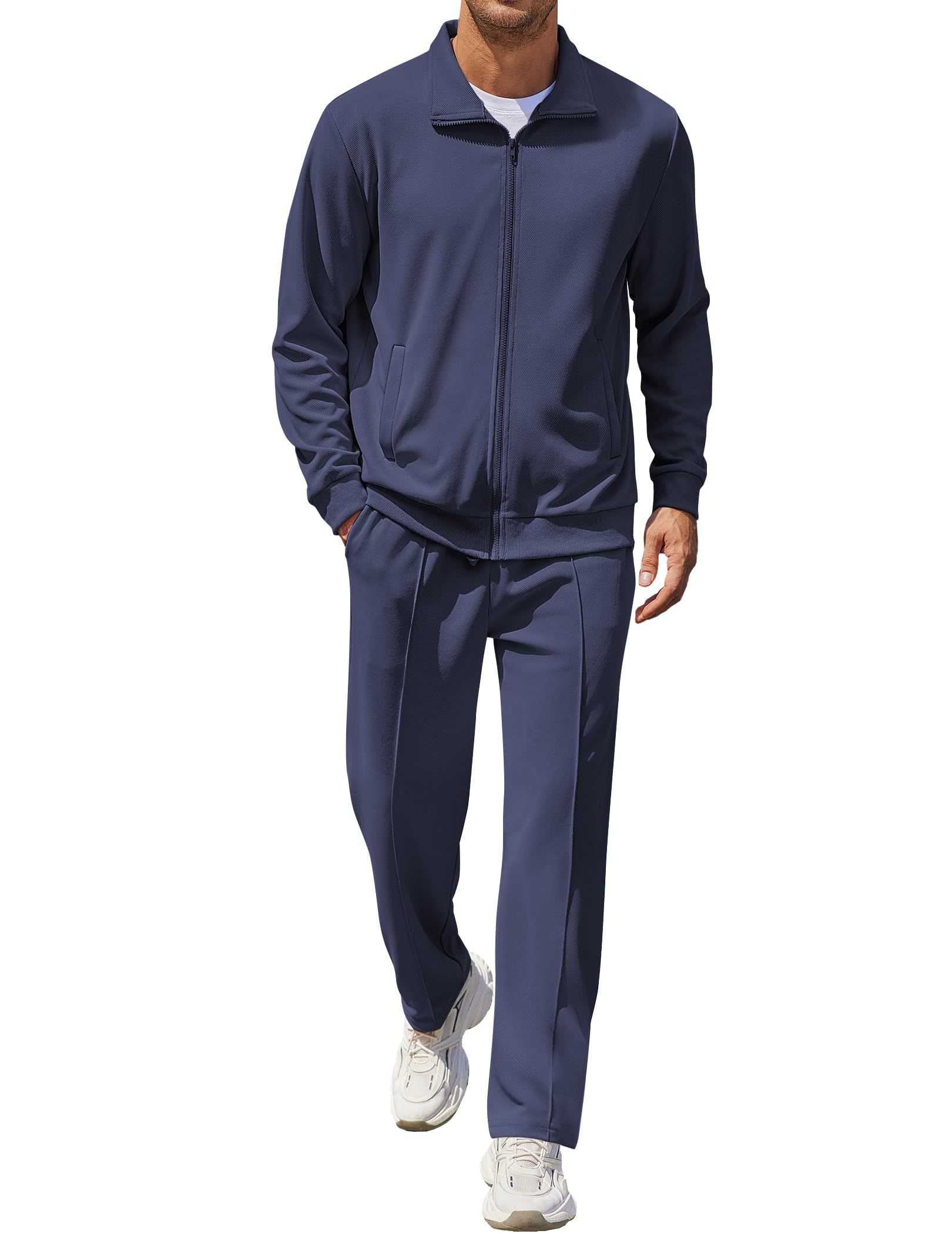 COOFANDY Mens Casual 2 Piece Tracksuit Set Full Zip Jacquard,Fashion Jacket and 