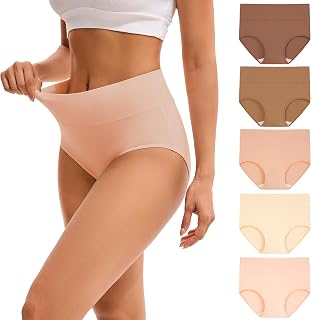INNERSY Womens High Waisted Underwear Cotton Plus Size Ladies Panties 5-Pack