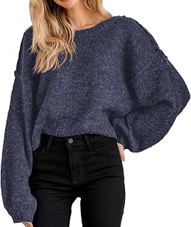 Jumppmile Womens Cropped Sweater Oversized Crewneck Crop Pullover Fall