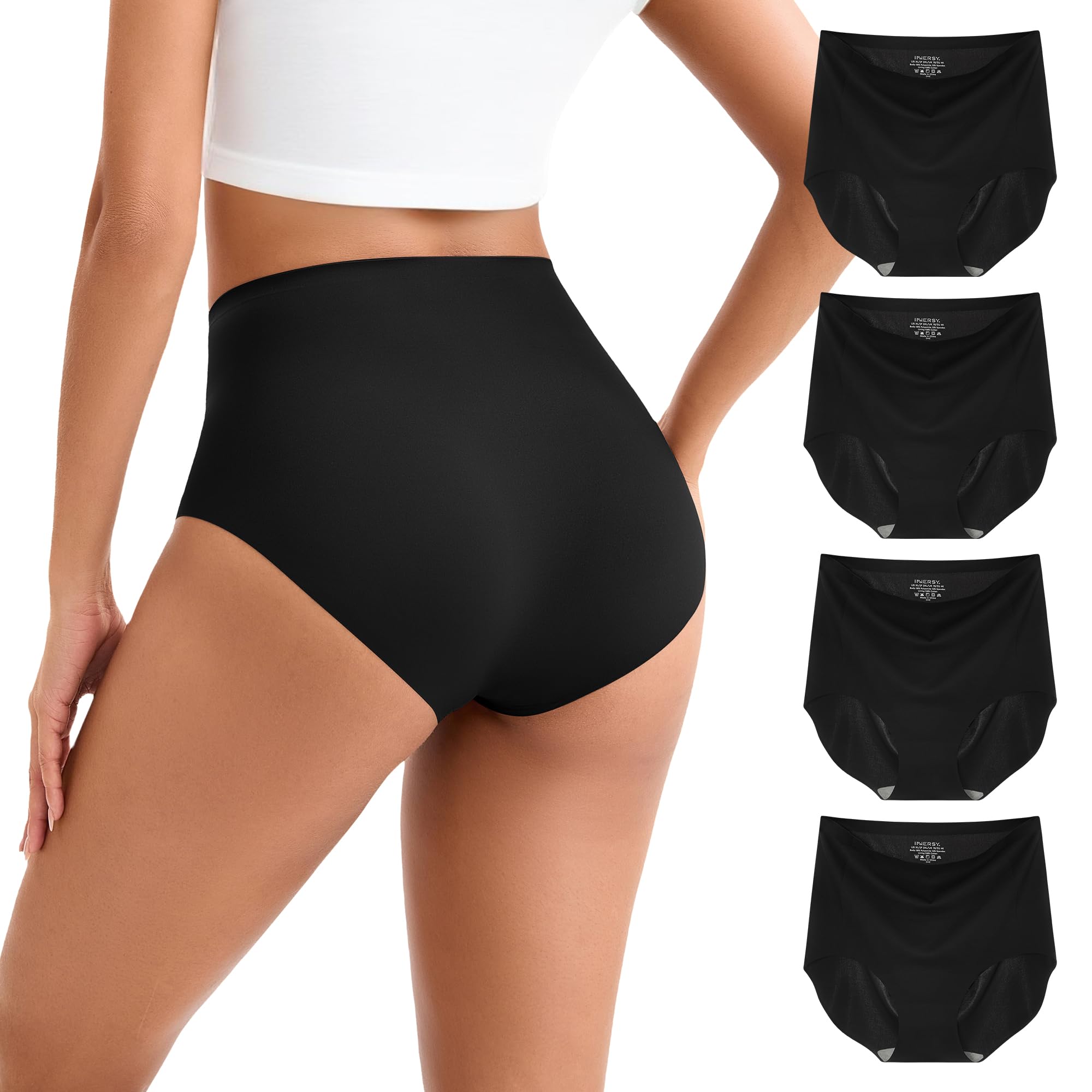 INNERSY Women's Seamless Underwear High Waisted Briefs 4-Pack