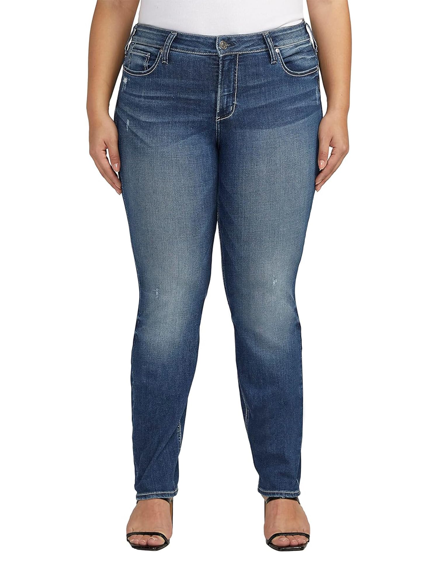 Silver Jeans Co. Women's Plus Size Suki Mid Rise Straight Leg Jeans Jeans