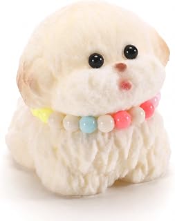 QCROAD SQUISHY Taba Dog Squishy – Handmade Ultra Soft Silicone Squeeze Fidget Toys for Kids & Adults,Kawaii Packaging (Cute Dog Design with Necklace)