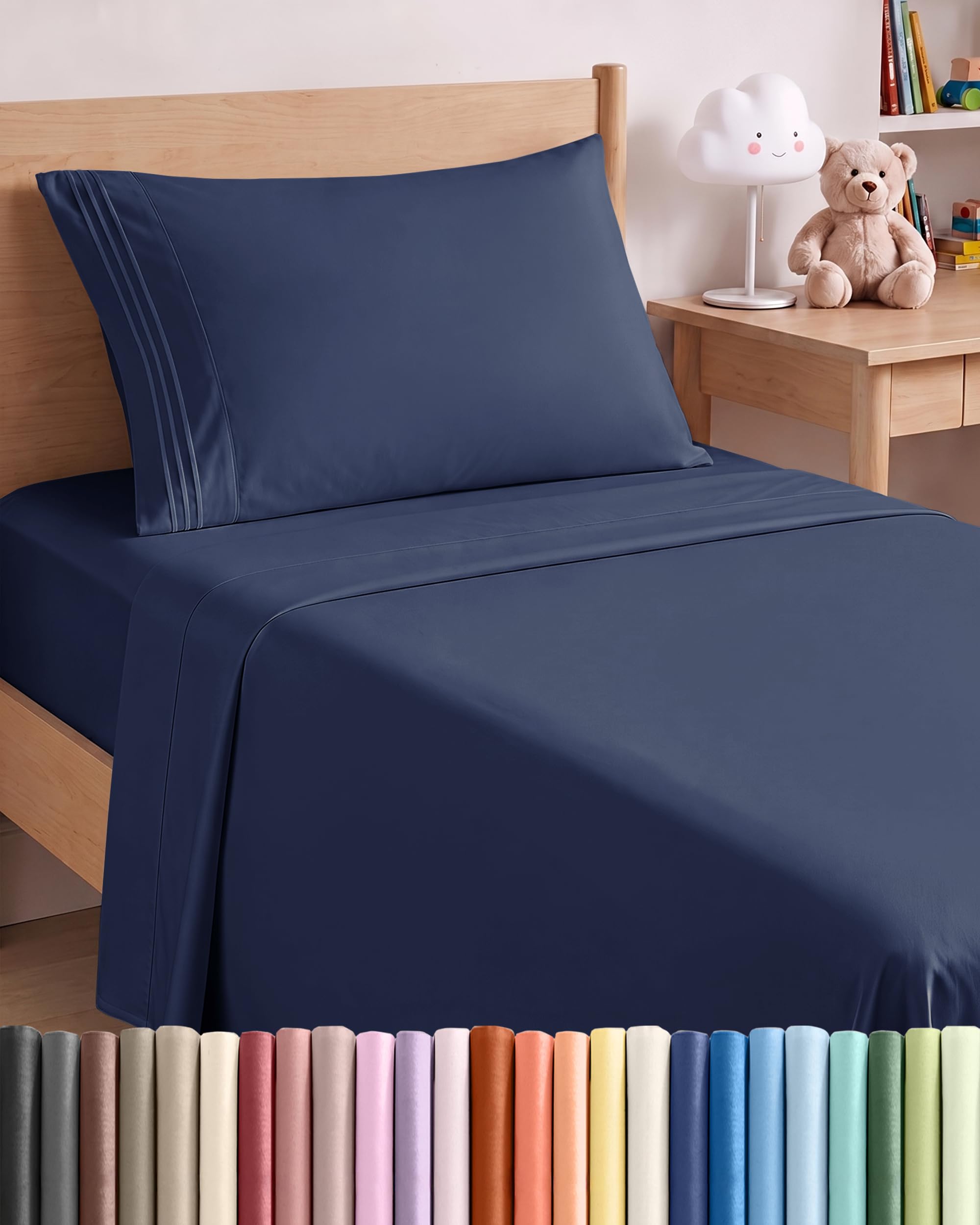 Twin Size 3 Piece Sheet Set - Comfy Breathable & Cooling Sheets - Navy Blue