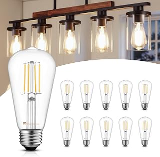 Mastery Mart Dimmable Vintage LED Edison Light Bulbs, 10 Pack E26 60W Equivalent Bulbs, 5.5W 2700K Soft White, 400LM 90+ CRI, UL Listed ST19/ST58 Clear Glass Filament Bulbs for Ceiling Fixtures