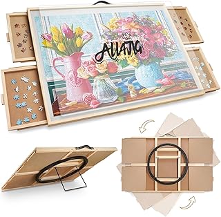 ALL4JIG 1500 Pieces 2-in-1 Tilting & Rotating Puzzle Board, 33.19" x 24.53" Adjustable Angle Puzzle Table with 4 Drawers & Clear Protective Cover, Birthday Gift for Mom