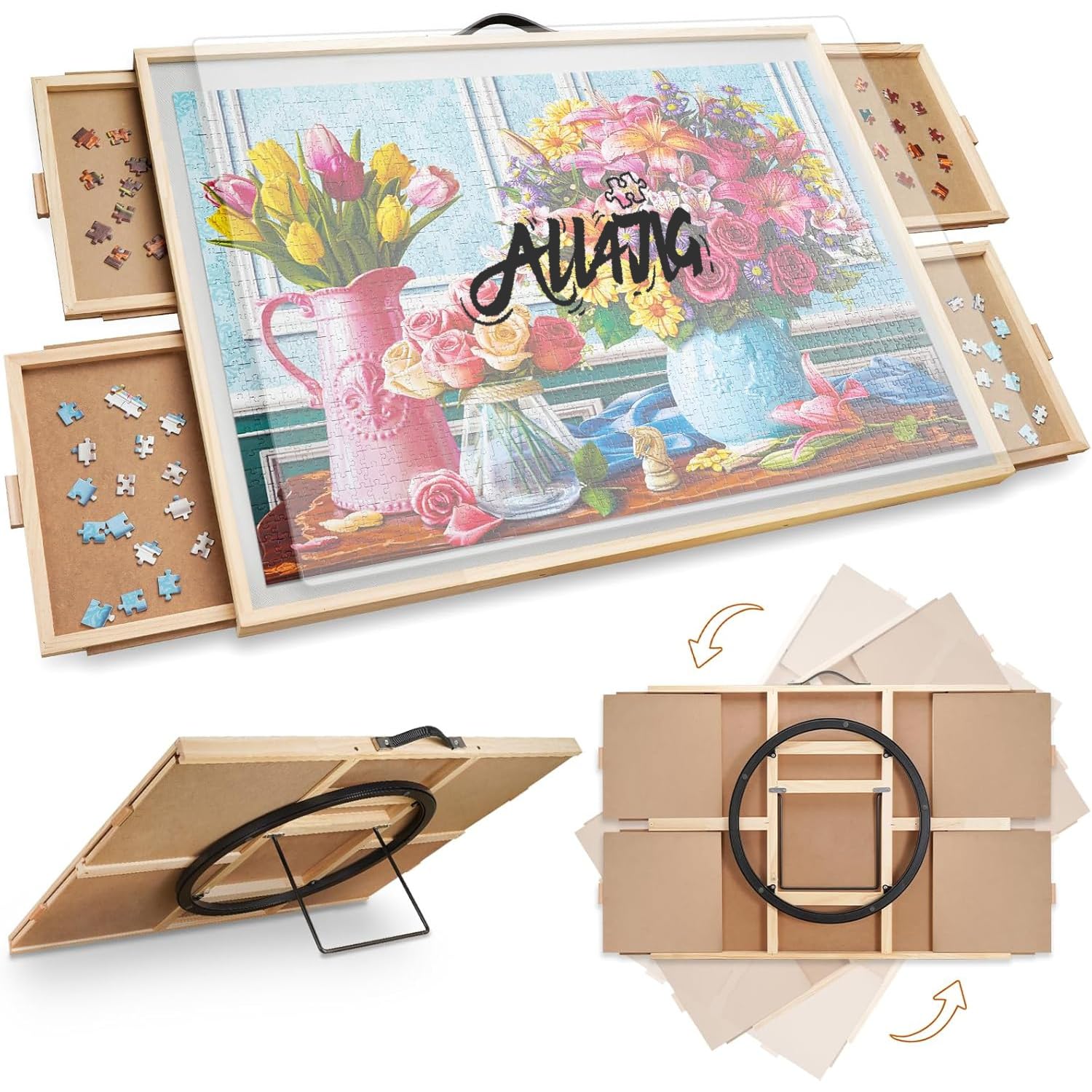 ALL4JIG 1500 Pieces 2-in-1 Tilting & Rotating Puzzle Board, 33.19" x 24.53" Adju