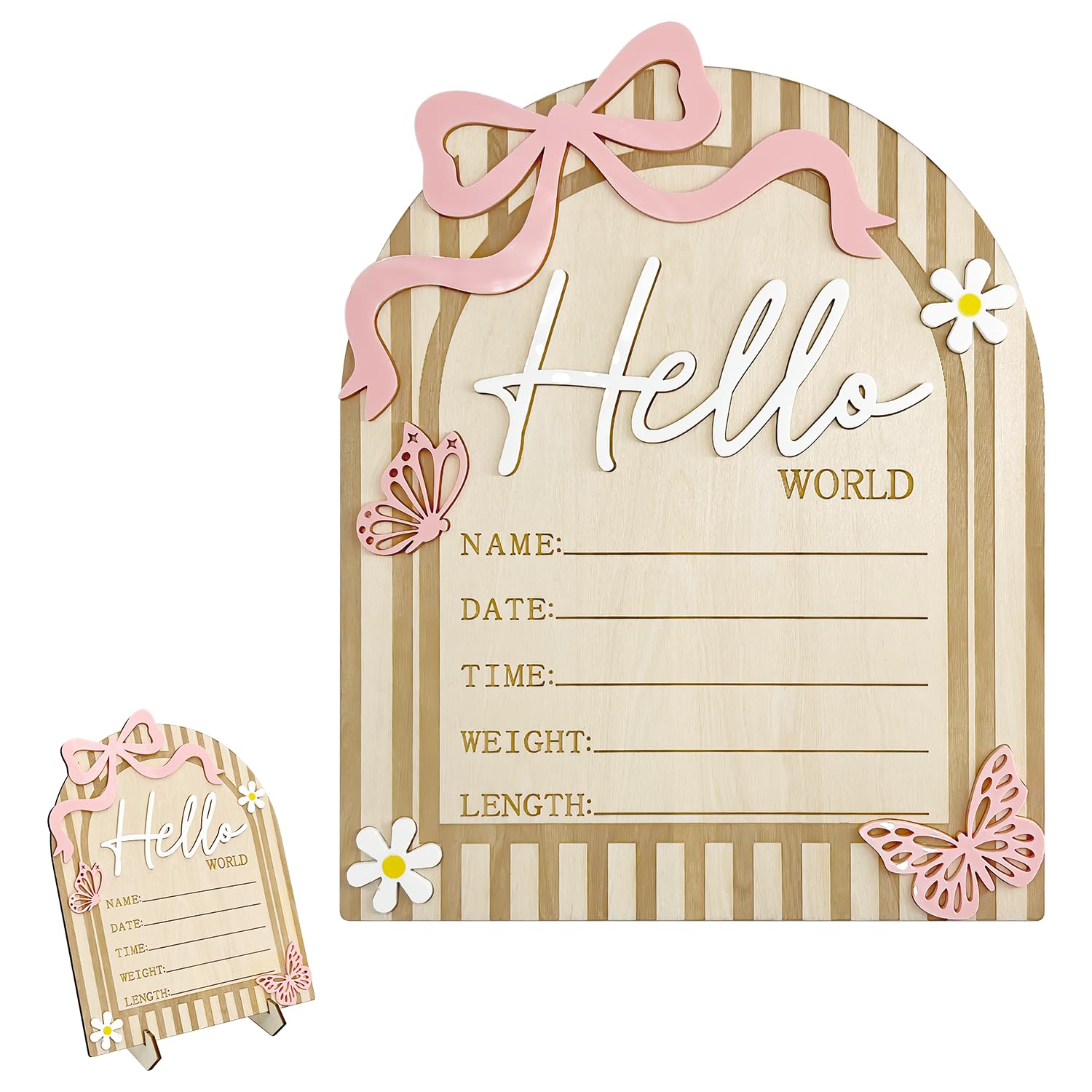 Baby Announcement Sign with Stand, Hello World Wooden Board for Newborn Hospital
