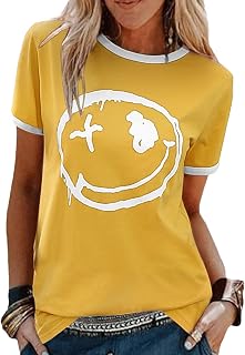 heekpek Tshirt Damen Baumwolle Kurzarm T-Shirt Sommer Oberteile Tops Rundhals Tee Bedruckte Lässig Shirts