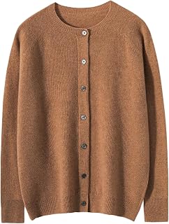 Women's 100% Merino Wool Crew Neck Cardigan Lightweight Sweaters