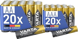 VARTA 20x AA & 20x AAA Batteries Pack of 40 Mix Pack Power on Demand Alkaline Storage Pack in Recyclable Packaging Made in Germany Exclusive on Amazon