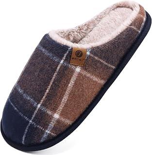ONCAI Men's Winter Slippers, Comfortable Memory Foam Warm Wool Home Shoes with Non-Slip Sole Size 40-49 EU