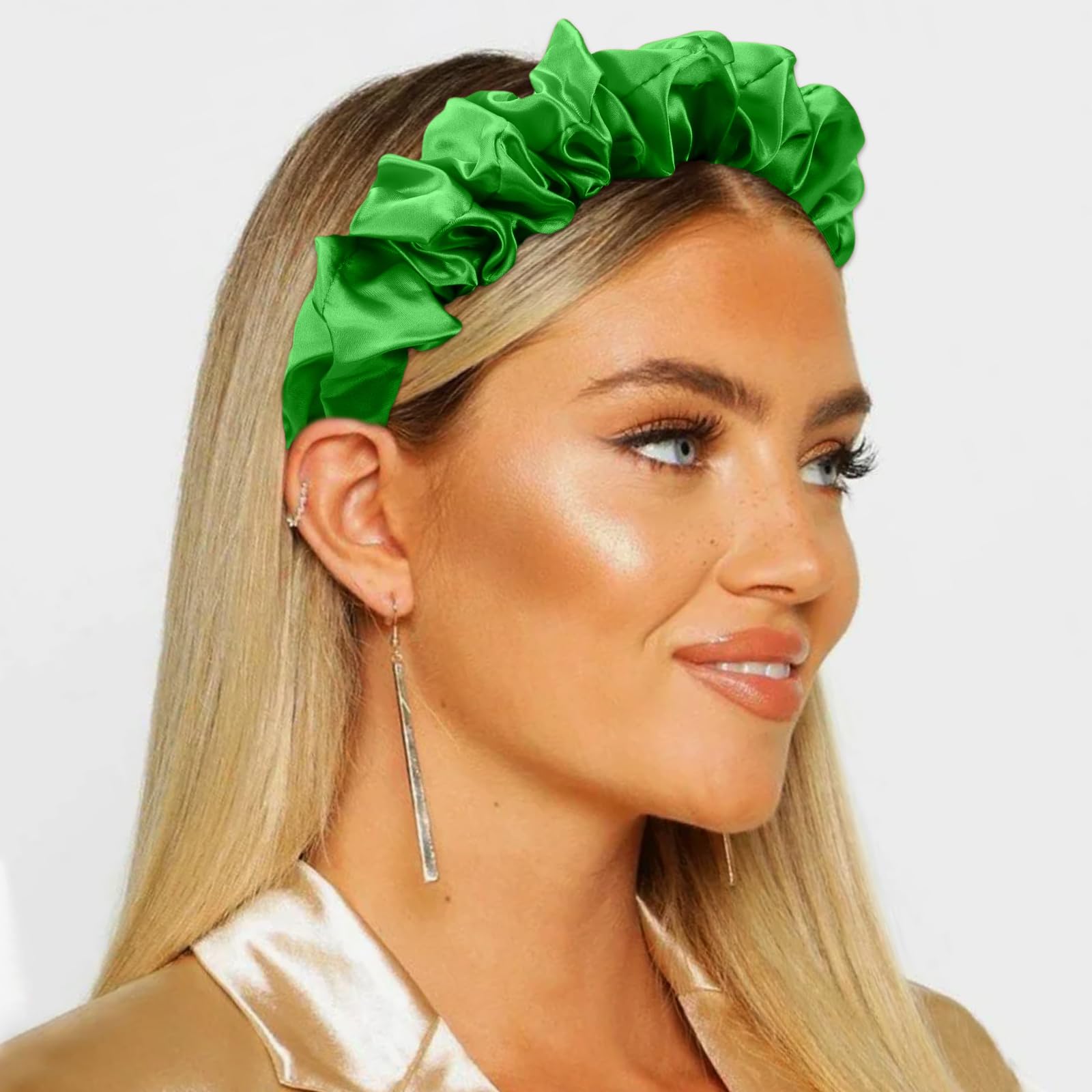 2 Pack Women Satin Ruffled Headbands Soft Elegant Elastic Headbands for Party, Y