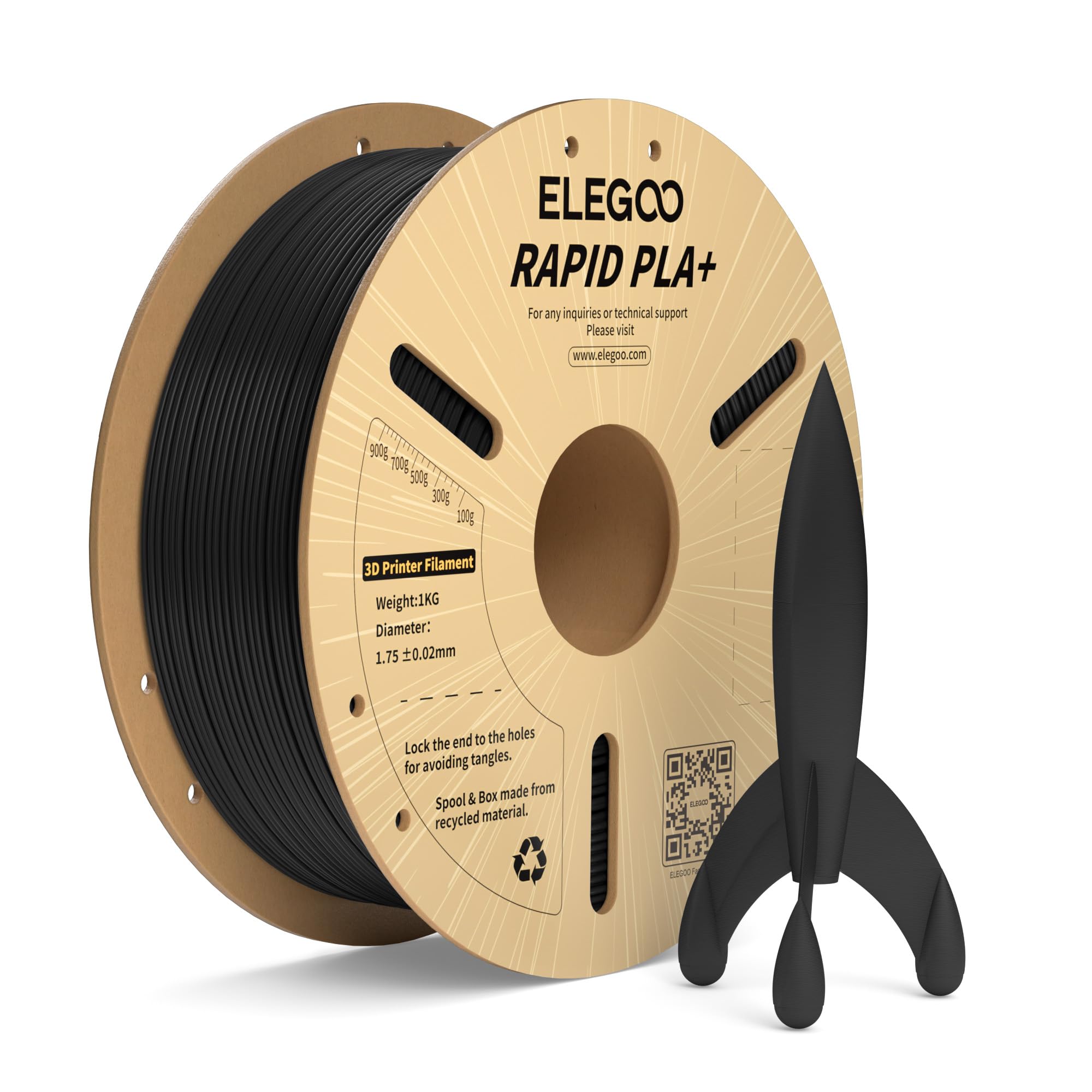 ELEGOO High Speed PLA+ Filament 1.75 1kg Black | Speed 30-600mm/s, Dimensional A