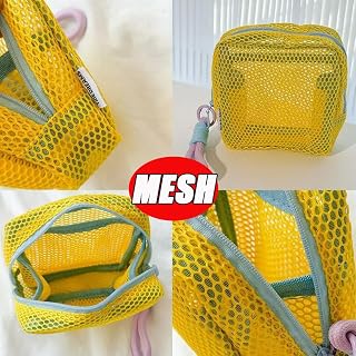 Stylish Mesh Cosmetic Bag Lightweight Portable Square Cosmetic Storage Bag with Zipper Multipurpose 14 x 14 x 4 cm, Red -, Simple