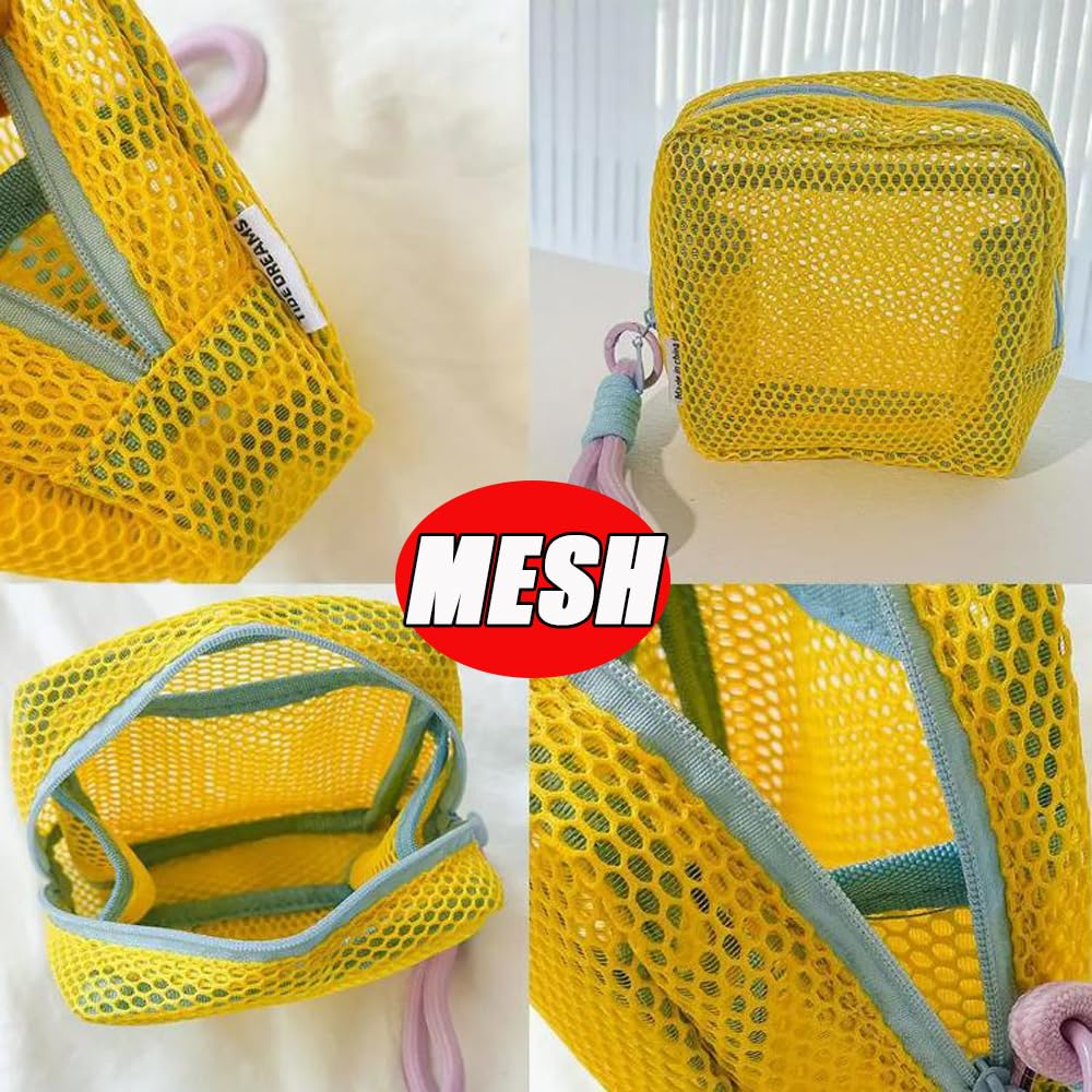 Stylish Mesh Cosmetic Bag Lightweight Portable Square Cosmetic Storage Bag with 