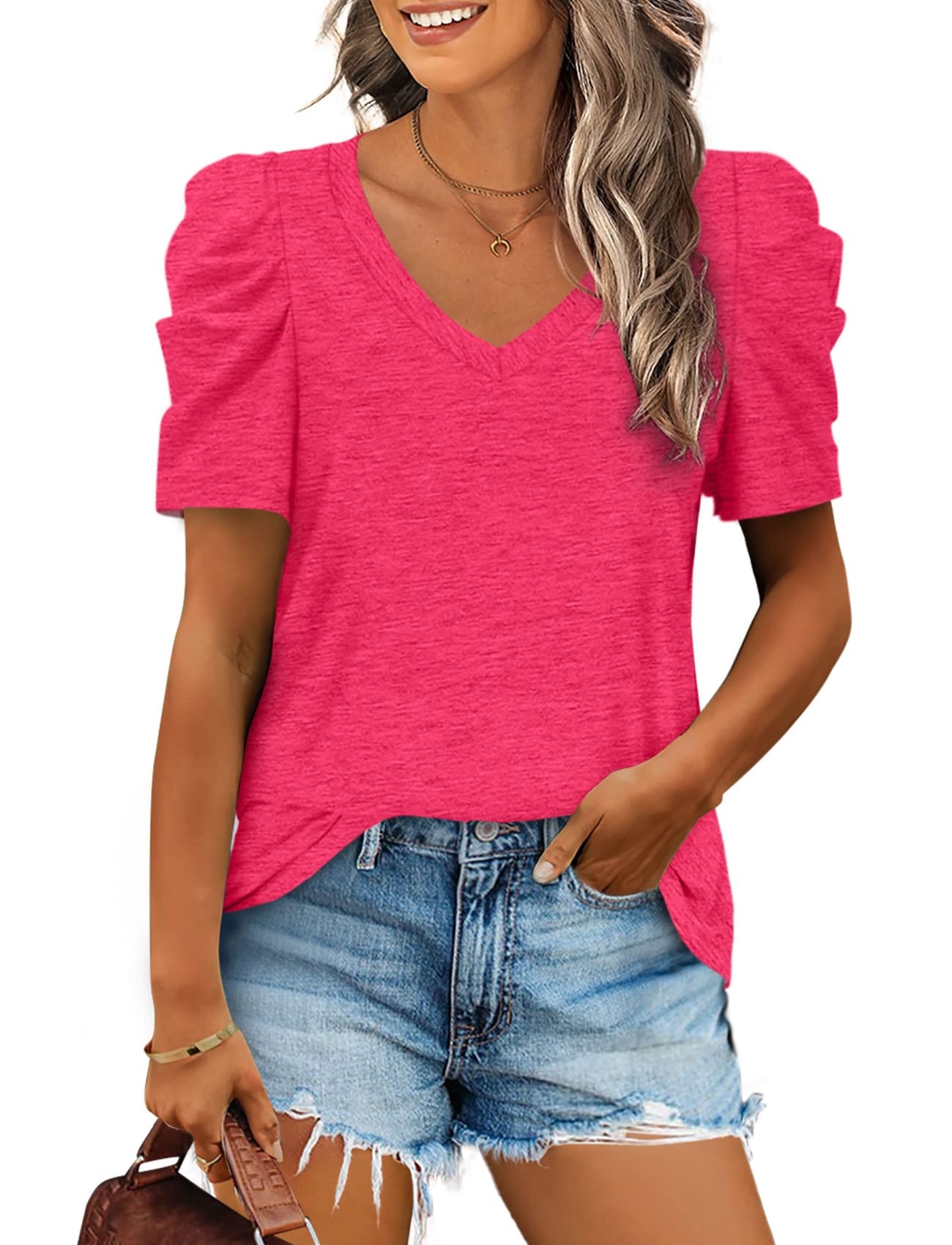 XIEERDUO Camisetas y blusas de manga 3/4 para mujer, estilo casual, cuello redon