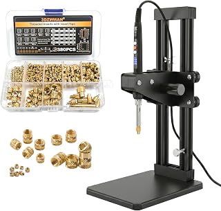 Vertical Heat Set Insert Tool Press for Plastic Parts & 3D Print Components | Insertion Height 210mm,with 380PCS Threaded Inserts and quick change M2-M8 sizes heat insert tips & 60W Soldering Iron