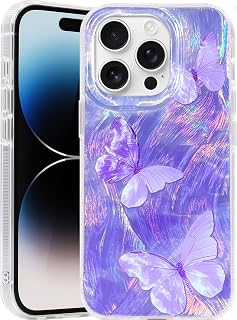Compatible with iPhone 13 Pro Case,with [Shockproof Protective][Camera Protection] Cute Butterfly Aesthetic Phone Cover Anti-Yellowing Soft Slim Cover for Women Girl-Purple