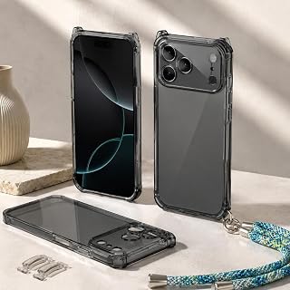 XDcase Candy DIY Detachable Phone Case with Lanyard Hole Shockproof for iPhone 17 Pro (Transparent Black)