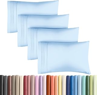Queen Pillow Cases Set of 4 - Ultra Soft Pillowcase Covers - Light Blue