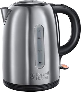 Russell Hobbs Brushed Stainless Steel & Black Electric 1.7L Cordless Kettle (Fast Boil 3KW, Removable Washable Anti-Scale Filter, Push to Open lid, Perfect Pour spout) 20441