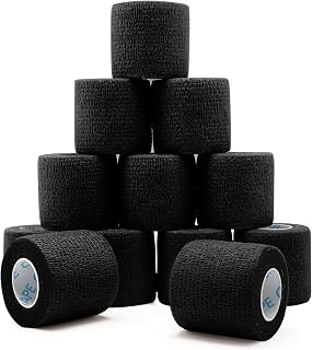 OK TAPE 12 Rolls Self Adhesive Bandage Wrap, Cohesive Elastic Athletic Tape | Vet Wrap, Sports Tape, Medical Wrap for Wrist, Feet, Self Stick Bandage Tape, 2" x 5 Yards - Black