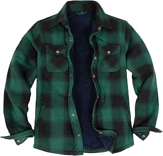 ZENTHACE Men's Sherpa Lined Flannel Shirt Jacket,Snap Button Overshirt