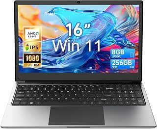 Exilapsire 16" Laptop with Win11, 8GB RAM 256GB SSD, AMD A9(up to 3.2GHz) | Laptop Computer PC, IPS FHD Display,Students & Work Notebook Computer, 9000mAh Battery, Cooling System