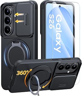 JAME for Samsung Galaxy S26 Case with Ring Stand & Slide Camera Cover Black