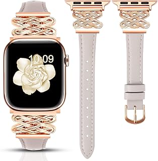 Newlibery Cinturino in pelle da donna sottile ed elegante, compatibile con Apple Watch da 38 mm, 40 mm, 41 mm, 42 mm, 44 mm, 45 mm, 49 mm, cinturino con fibbia ad incastro per iWatch Serie 10/9/8/7/6